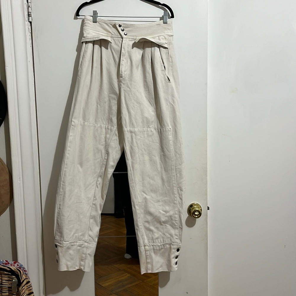 SEA ivory jeans with snap details